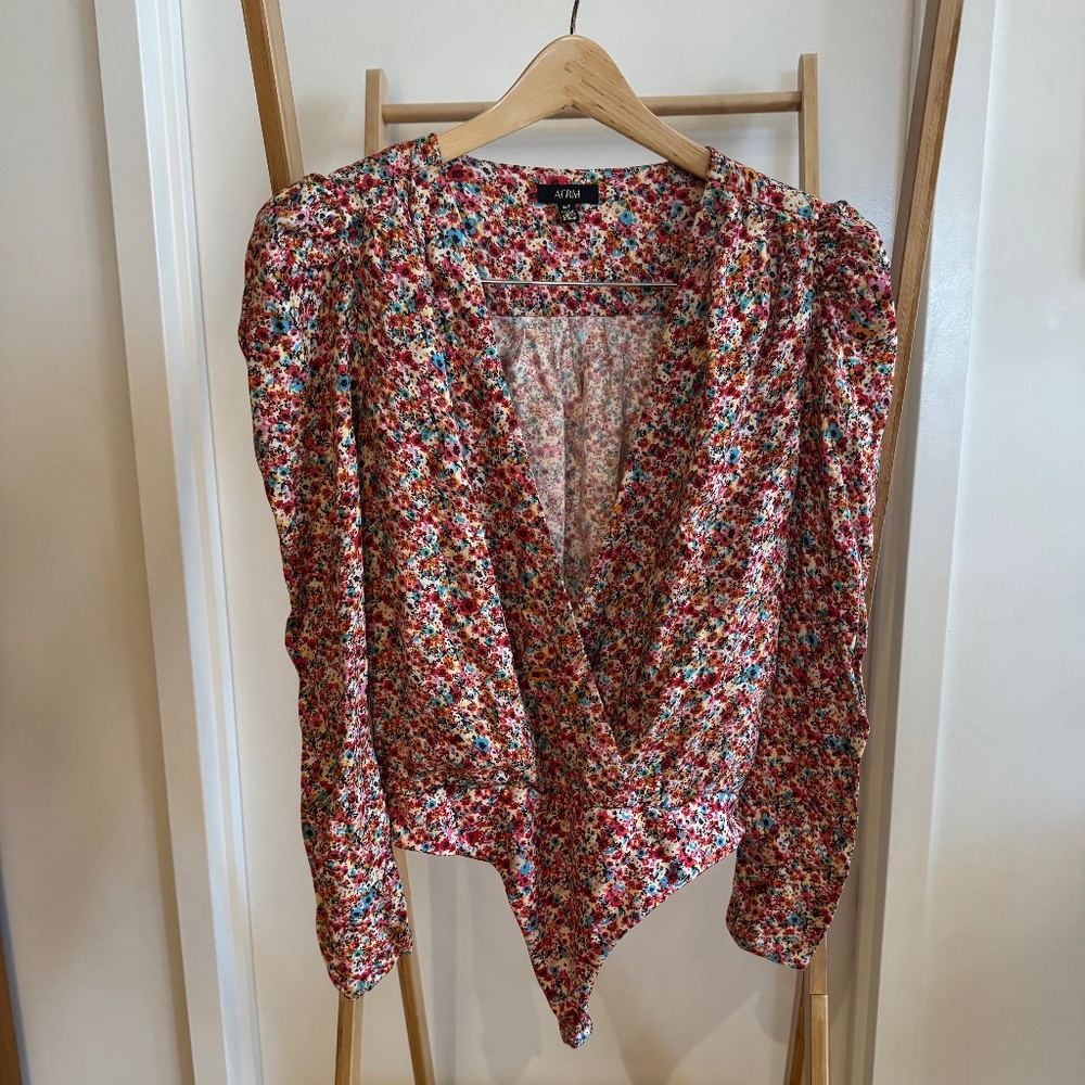 AFRM Red Floral Print Bodysuit